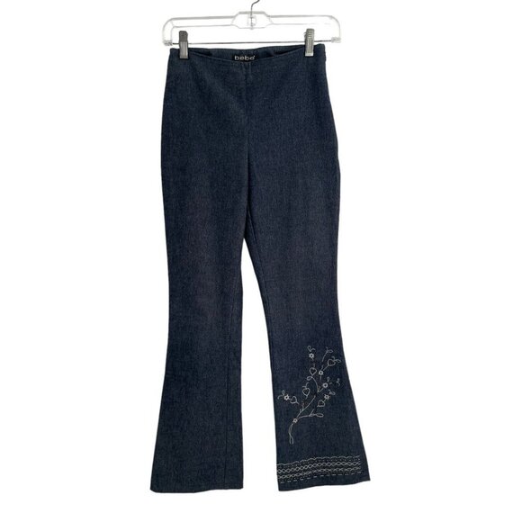 VTG Bebe Moda Flared Stretchy Jeans Embroidered Beaded Size 4 - Picture 1 of 6